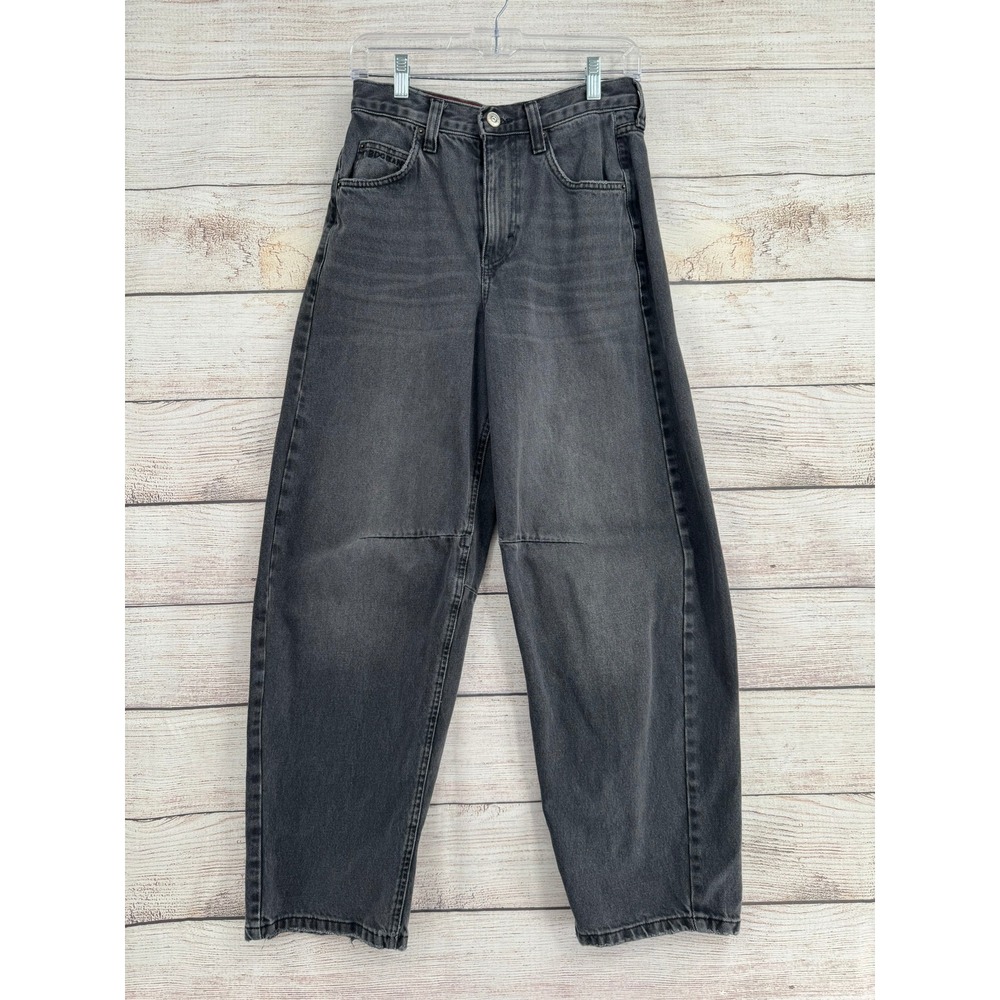 BDG Cinch Back Barrel Jeans Women 26 Washed Black Relaxed Wide Leg Streetwear